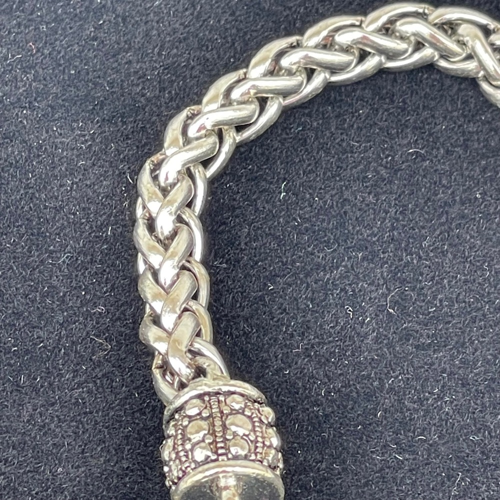 Brighton Heart Charm Wheat Chain Bracelet Silver Tone Ornate Braided 7.5 Inch - Picture 5 of 5